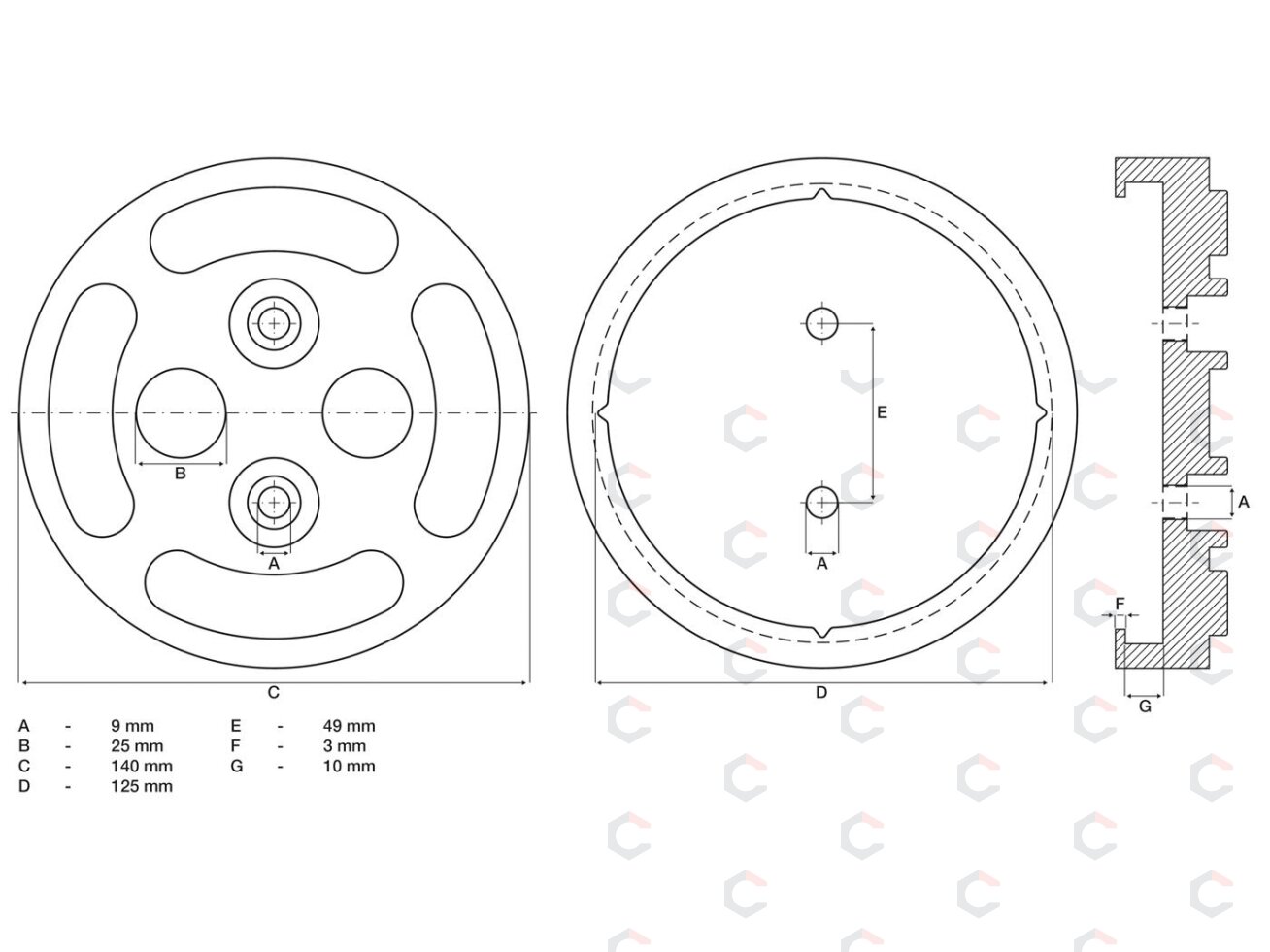 Guminis padas | auto keltuvams | Ø 140 mm (7048) 1 Guminis padas | auto keltuvams | Ø 140 mm (7048) 1