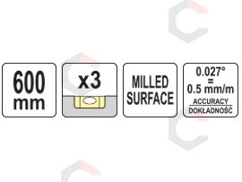 Gulsčiukas aliuminis | BOX level | 600 mm | su rankenėlėmis | 3 akutės (YT-30081) 6 Gulsčiukas aliuminis | BOX level | 600 mm | su rankenėlėmis | 3 akutės (YT-30081) 6