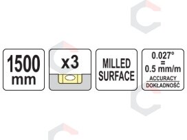 Gulsčiukas aliuminis | BOX level | 1500 mm | su rankenėlėmis | 3 akutės (YT-30115) 4 Gulsčiukas aliuminis | BOX level | 1500 mm | su rankenėlėmis | 3 akutės (YT-30115) 4