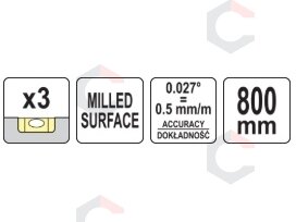 Gulsčiukas aliuminis | BOX level | 800 mm | su rankenėlėmis | 3 akutės (YT-30112) 4 Gulsčiukas aliuminis | BOX level | 800 mm | su rankenėlėmis | 3 akutės (YT-30112) 4