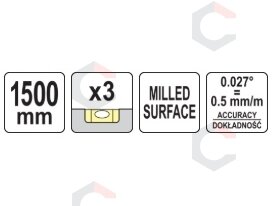 Gulsčiukas aliuminis | BOX level | 1500 mm | su rankenėlėmis | 3 akutės (YT-30085) 6 Gulsčiukas aliuminis | BOX level | 1500 mm | su rankenėlėmis | 3 akutės (YT-30085) 6
