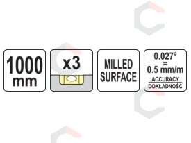 Gulsčiukas aliuminis | BOX level | 1000 mm | su rankenėlėmis | 3 akutės (YT-30113) 4 Gulsčiukas aliuminis | BOX level | 1000 mm | su rankenėlėmis | 3 akutės (YT-30113) 4