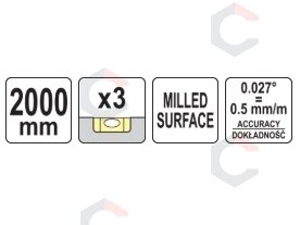 Gulsčiukas aliuminis | BOX level | 2000 mm | su rankenėlėmis | 3 akutės (YT-30116) 4 Gulsčiukas aliuminis | BOX level | 2000 mm | su rankenėlėmis | 3 akutės (YT-30116) 4