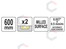 Gulsčiukas aliuminis | BOX level | 600 mm | su rankenėlėmis (YT-30101) 4 Gulsčiukas aliuminis | BOX level | 600 mm | su rankenėlėmis (YT-30101) 4
