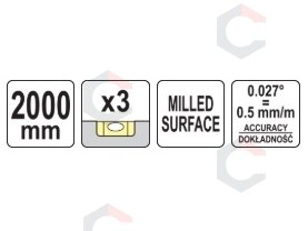 Gulsčiukas aliuminis | BOX level | 2000 mm | su rankenėlėmis | 3 akutės (YT-30086) 6 Gulsčiukas aliuminis | BOX level | 2000 mm | su rankenėlėmis | 3 akutės (YT-30086) 6