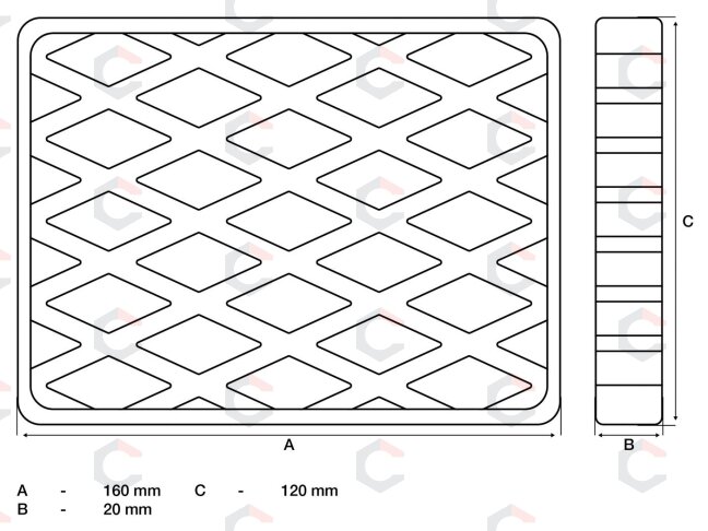 Guminis padas | auto keltuvams | 160 x 120 x 20 mm (7036) 1 Guminis padas | auto keltuvams | 160 x 120 x 20 mm (7036) 1