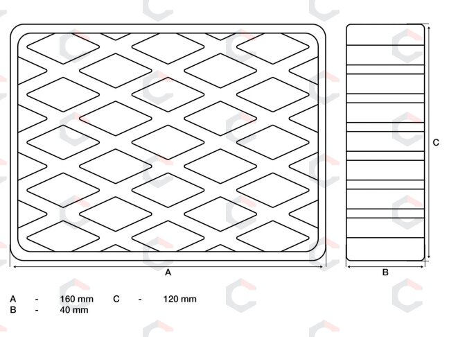 Guminis padas | auto keltuvams | 160 x 120 x 40 mm (7007) 1 Guminis padas | auto keltuvams | 160 x 120 x 40 mm (7007) 1