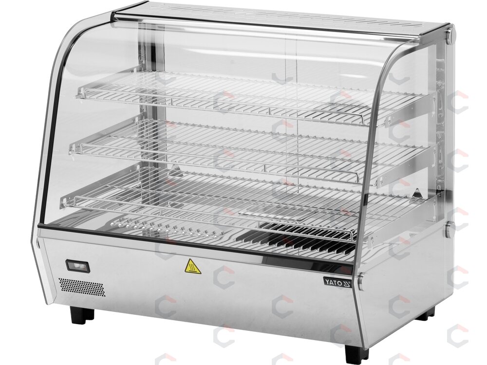 Šildoma vitrina | pastatoma | 120 l | 1100 W | 678 × 568 × 686 mm | 30–90 °C | 3 lentynos | stumdomos durys | nerūdijantis plienas ir stiklas | LED (YG-04980) 1