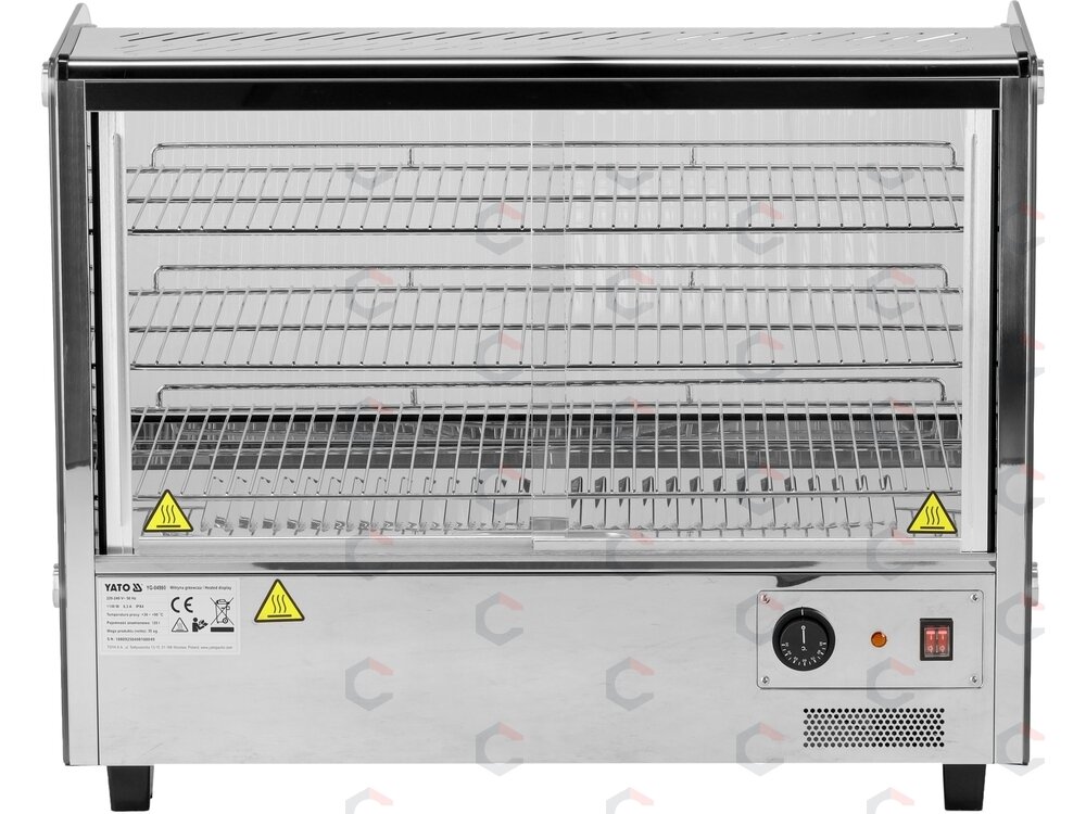 Šildoma vitrina | pastatoma | 120 l | 1100 W | 678 × 568 × 686 mm | 30–90 °C | 3 lentynos | stumdomos durys | nerūdijantis plienas ir stiklas | LED (YG-04980) 3
