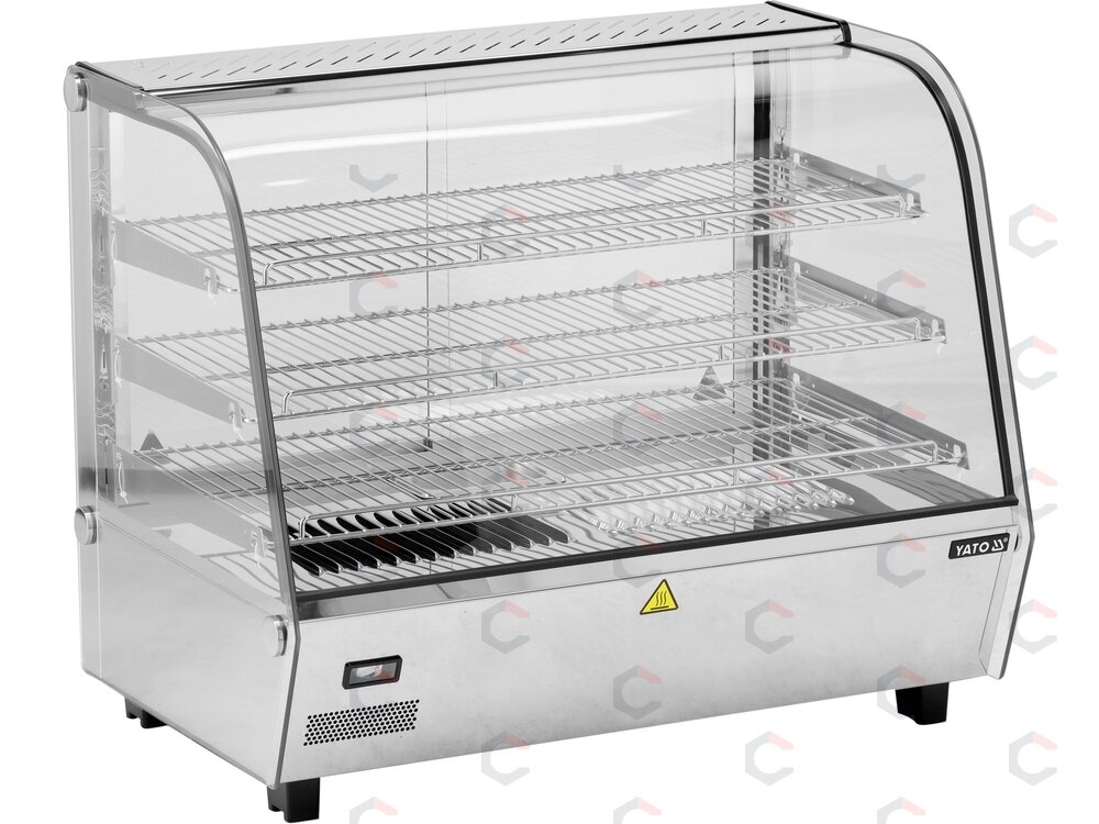 Šildoma vitrina | pastatoma | 120 l | 1100 W | 678 × 568 × 686 mm | 30–90 °C | 3 lentynos | stumdomos durys | nerūdijantis plienas ir stiklas | LED (YG-04980) Šildoma vitrina | pastatoma | 120 l | 1100 W | 678 × 568 × 686 mm | 30–90 °C | 3 lentynos | stumdomos durys | nerūdijantis plienas ir stiklas | LED (YG-04980)