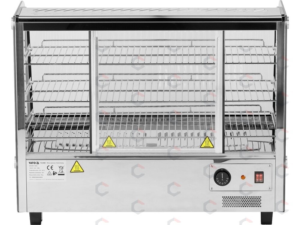 Šildoma vitrina | pastatoma | 160 l | 1500 W | 856 × 568 × 686 mm | 30–90 °C | 3 lentynos | stumdomos durys | nerūdijantis plienas ir stiklas | LED | vandens talpa drėgmei (YG-04981) 4 Šildoma vitrina | pastatoma | 160 l | 1500 W | 856 × 568 × 686 mm | 30–90 °C | 3 lentynos | stumdomos durys | nerūdijantis plienas ir stiklas | LED | vandens talpa drėgmei (YG-04981) 4