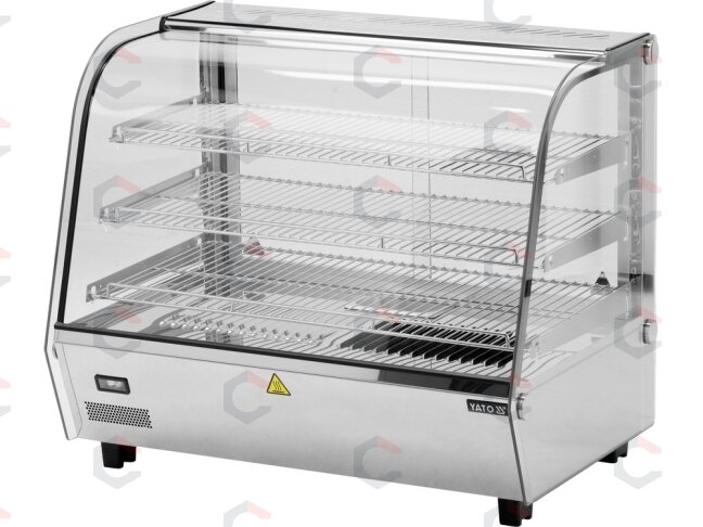 Šildoma vitrina | pastatoma | 120 l | 1100 W | 678 × 568 × 686 mm | 30–90 °C | 3 lentynos | stumdomos durys | nerūdijantis plienas ir stiklas | LED (YG-04980) 1 Šildoma vitrina | pastatoma | 120 l | 1100 W | 678 × 568 × 686 mm | 30–90 °C | 3 lentynos | stumdomos durys | nerūdijantis plienas ir stiklas | LED (YG-04980) 1