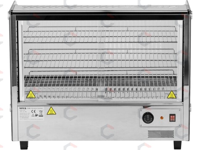 Šildoma vitrina | pastatoma | 120 l | 1100 W | 678 × 568 × 686 mm | 30–90 °C | 3 lentynos | stumdomos durys | nerūdijantis plienas ir stiklas | LED (YG-04980) 3