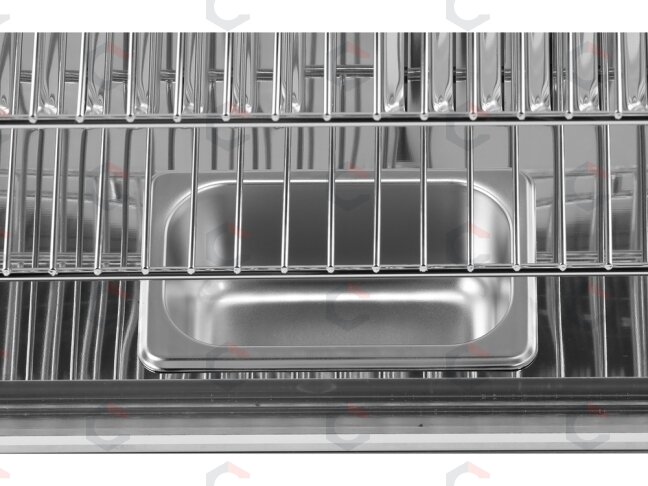 Šildoma vitrina | pastatoma | 120 l | 1100 W | 678 × 568 × 686 mm | 30–90 °C | 3 lentynos | stumdomos durys | nerūdijantis plienas ir stiklas | LED (YG-04980) 6