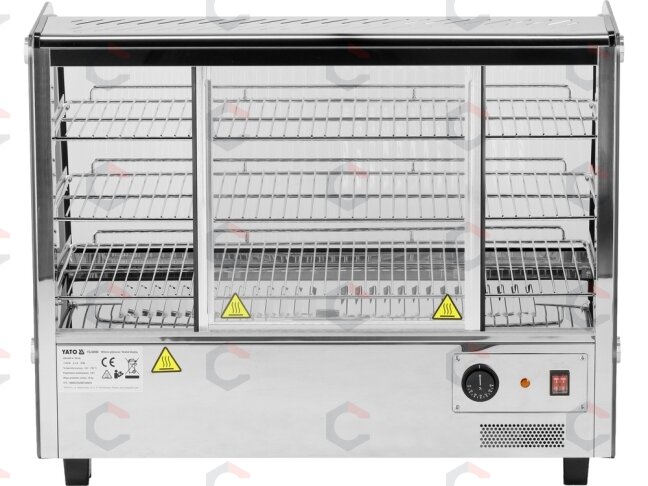 Šildoma vitrina | pastatoma | 160 l | 1500 W | 856 × 568 × 686 mm | 30–90 °C | 3 lentynos | stumdomos durys | nerūdijantis plienas ir stiklas | LED | vandens talpa drėgmei (YG-04981) 4 Šildoma vitrina | pastatoma | 160 l | 1500 W | 856 × 568 × 686 mm | 30–90 °C | 3 lentynos | stumdomos durys | nerūdijantis plienas ir stiklas | LED | vandens talpa drėgmei (YG-04981) 4