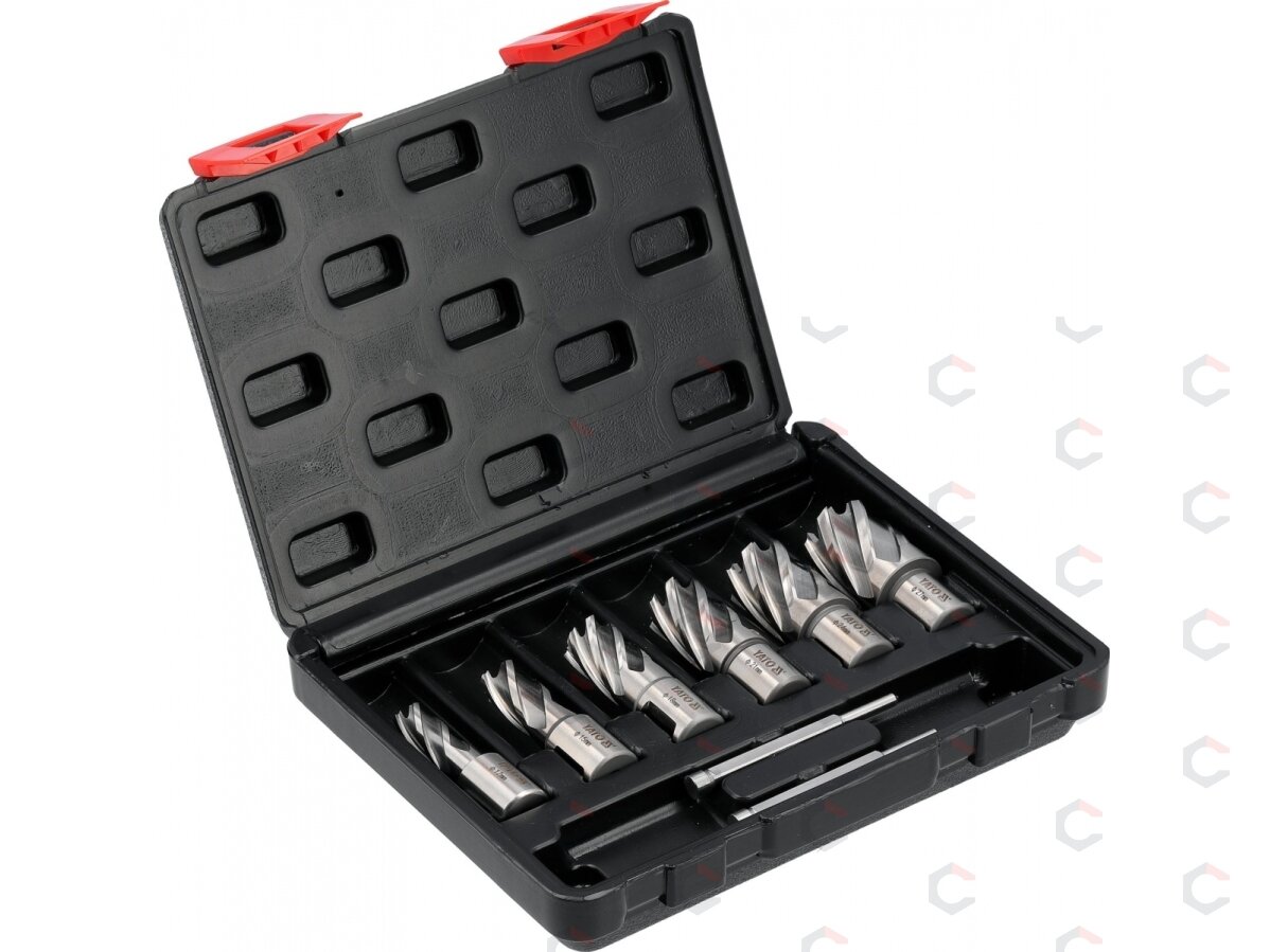 HSS karūninių grąžtų rinkinys magnetinėms gręžimo staklėms 12–27 mm, 8 vnt. (YT-43400) HSS karūninių grąžtų rinkinys magnetinėms gręžimo staklėms 12–27 mm, 8 vnt. (YT-43400)