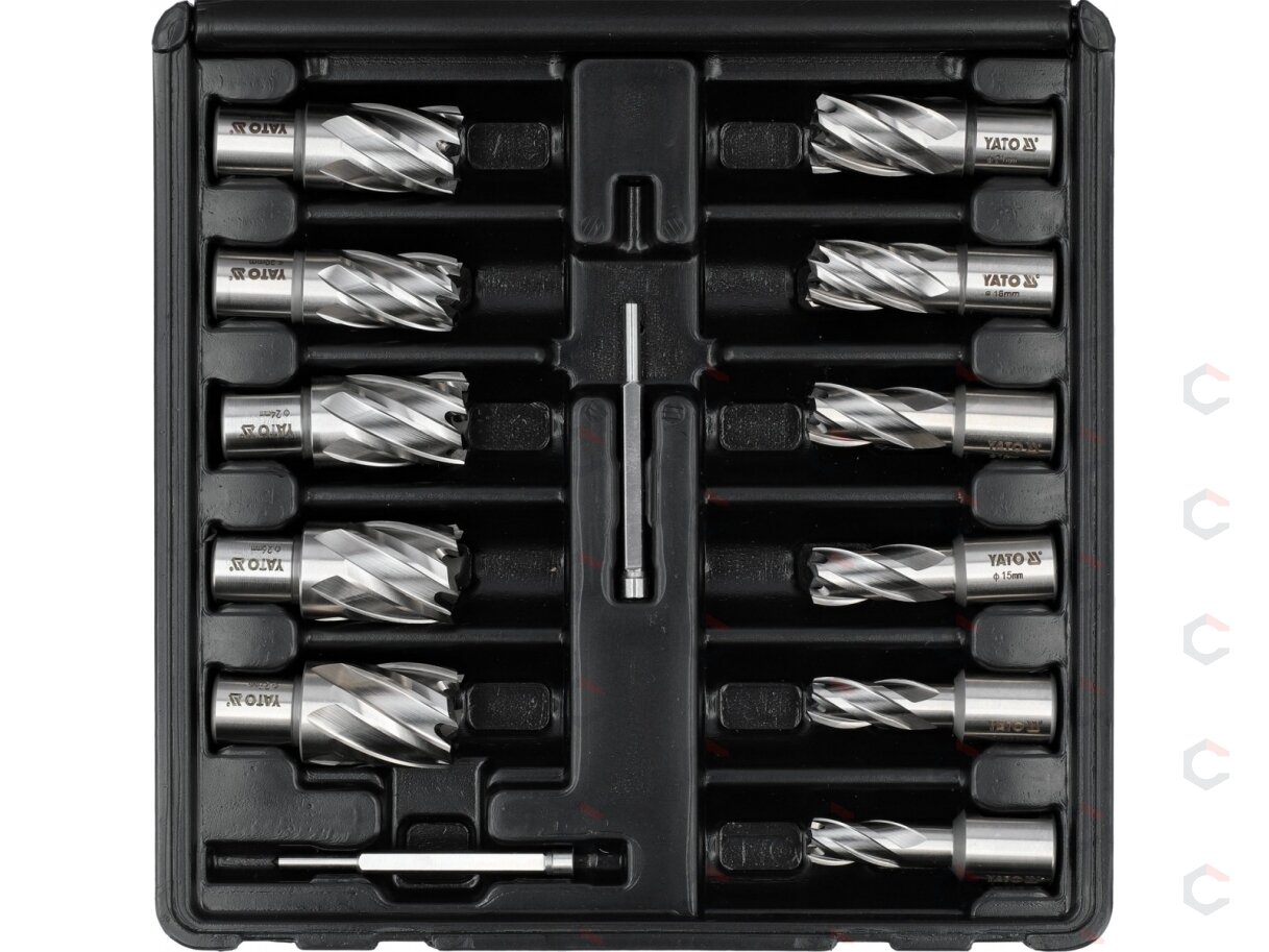 HSS karūninių grąžtų rinkinys magnetinėms gręžimo staklėms 12–27 mm, 13 dalių (YT-43405) 1 HSS karūninių grąžtų rinkinys magnetinėms gręžimo staklėms 12–27 mm, 13 dalių (YT-43405) 1