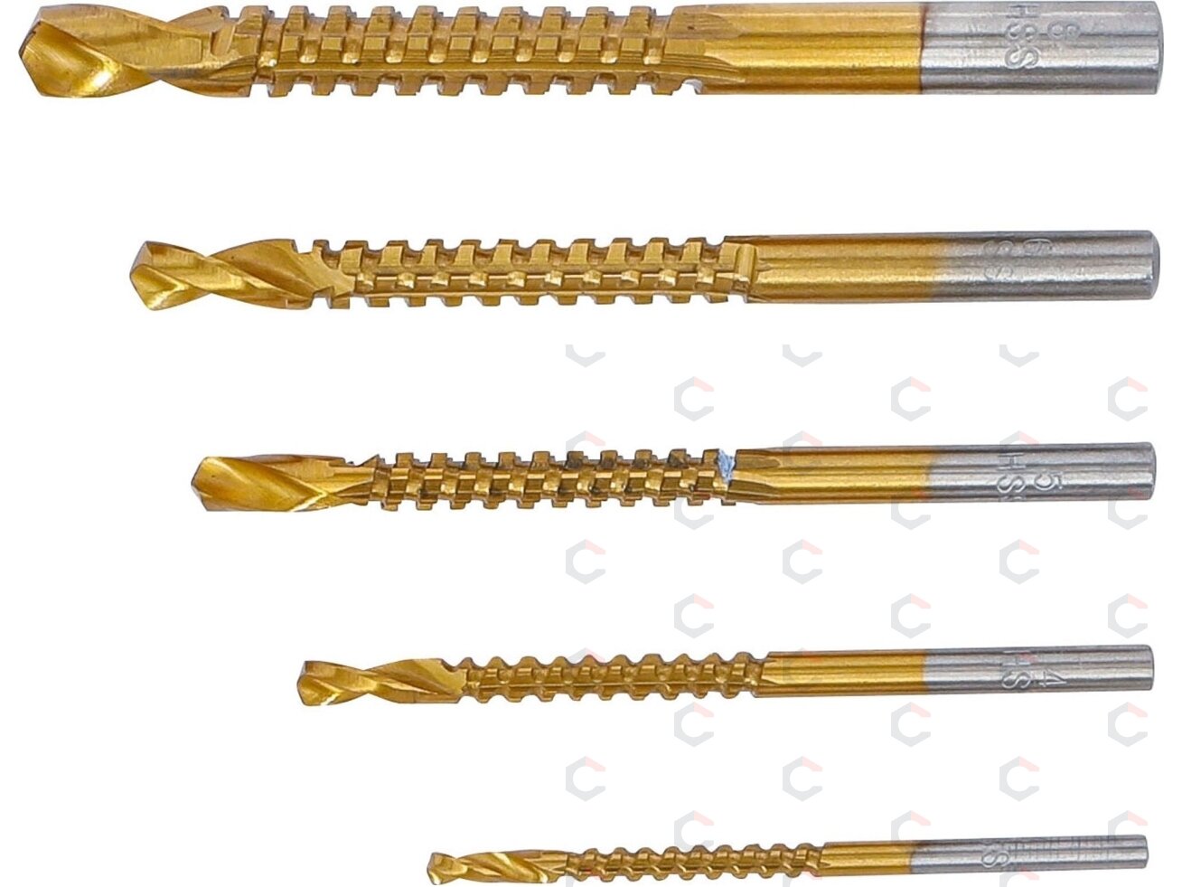 HSS frezavimo gręžimo rinkinys | titano danga | 3 - 8 mm | 5 vnt. (50795) 2 HSS frezavimo gręžimo rinkinys | titano danga | 3 - 8 mm | 5 vnt. (50795) 2