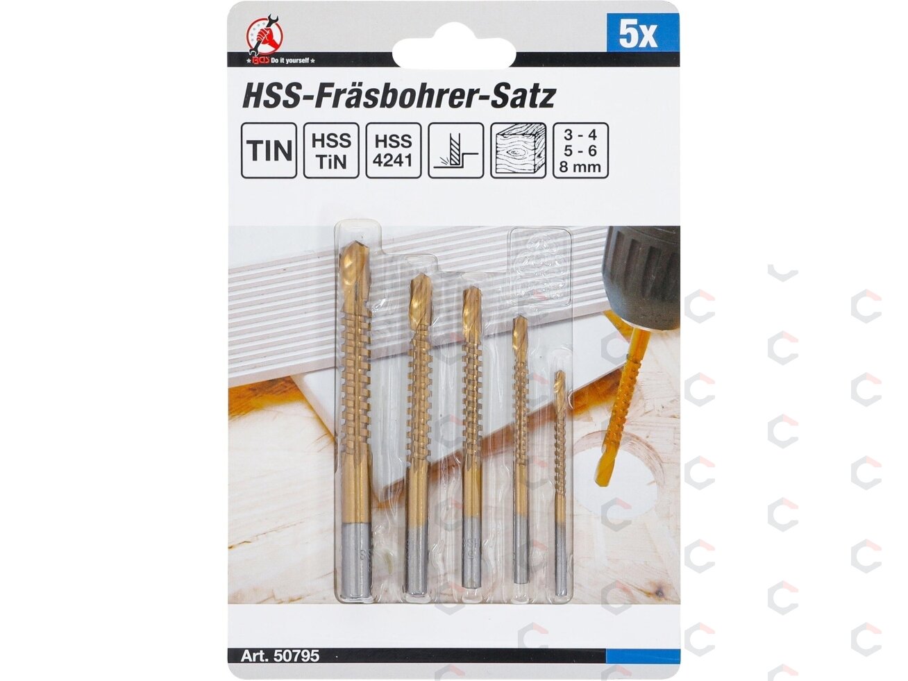 HSS frezavimo gręžimo rinkinys | titano danga | 3 - 8 mm | 5 vnt. (50795) 3 HSS frezavimo gręžimo rinkinys | titano danga | 3 - 8 mm | 5 vnt. (50795) 3