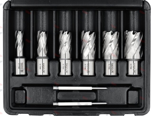 HSS karūninių grąžtų rinkinys magnetinėms gręžimo staklėms 12–27 mm, 8 vnt. (YT-43400) 1 HSS karūninių grąžtų rinkinys magnetinėms gręžimo staklėms 12–27 mm, 8 vnt. (YT-43400) 1