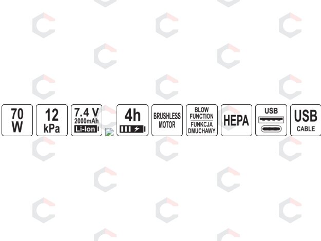 Įkraunamas dulkių siurblys su pūtimo funkcija – 70 W | 12 kPa (YT-85687) 5 Įkraunamas dulkių siurblys su pūtimo funkcija – 70 W | 12 kPa (YT-85687) 5