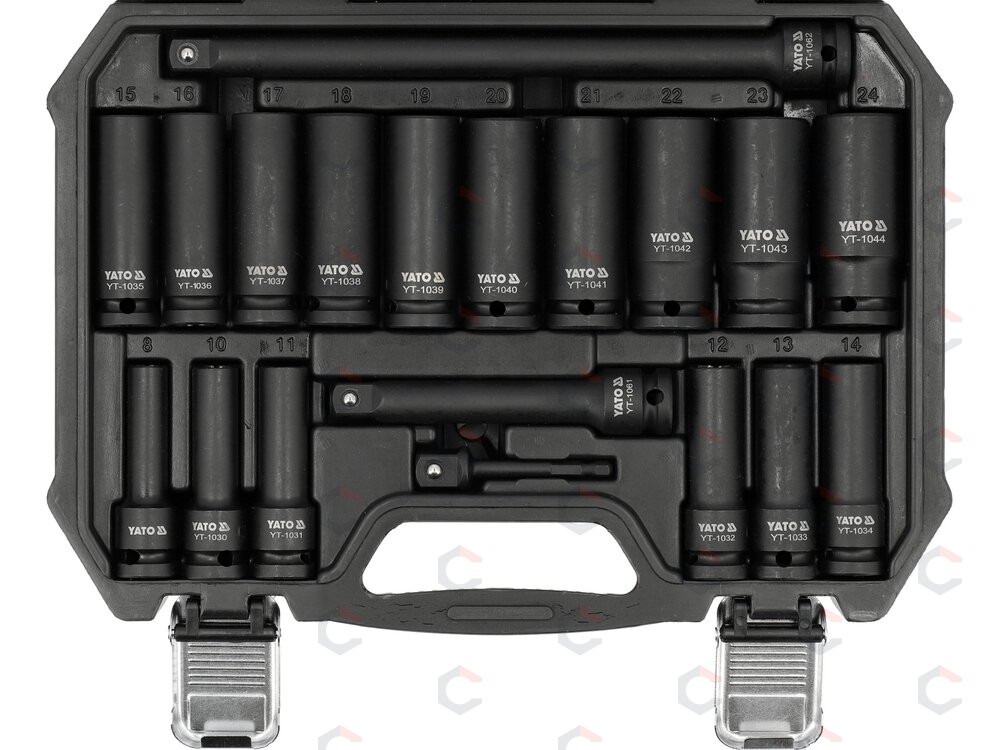 Ilgų smūginių galvučių rinkinys – AS-Drive 1/2" – 8–24 mm, 19 vnt (YT-10556) 1 Ilgų smūginių galvučių rinkinys – AS-Drive 1/2" – 8–24 mm, 19 vnt (YT-10556) 1