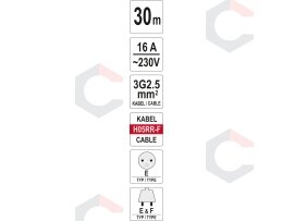 Ilgintuvas su būgnu 30 m ilgio kabelis | 3x2,5 mm2 (YT-8106) 3 Ilgintuvas su būgnu 30 m ilgio kabelis | 3x2,5 mm2 (YT-8106) 3