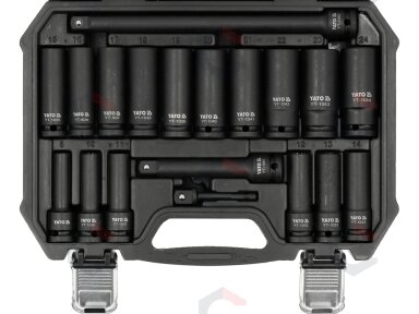 Ilgų smūginių galvučių rinkinys – AS-Drive 1/2" – 8–24 mm, 19 vnt (YT-10556) Ilgų smūginių galvučių rinkinys – AS-Drive 1/2" – 8–24 mm, 19 vnt (YT-10556)