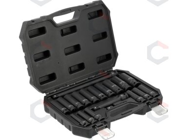Ilgų smūginių galvučių rinkinys – AS-Drive 1/2" – 8–24 mm, 19 vnt (YT-10556) Ilgų smūginių galvučių rinkinys – AS-Drive 1/2" – 8–24 mm, 19 vnt (YT-10556)