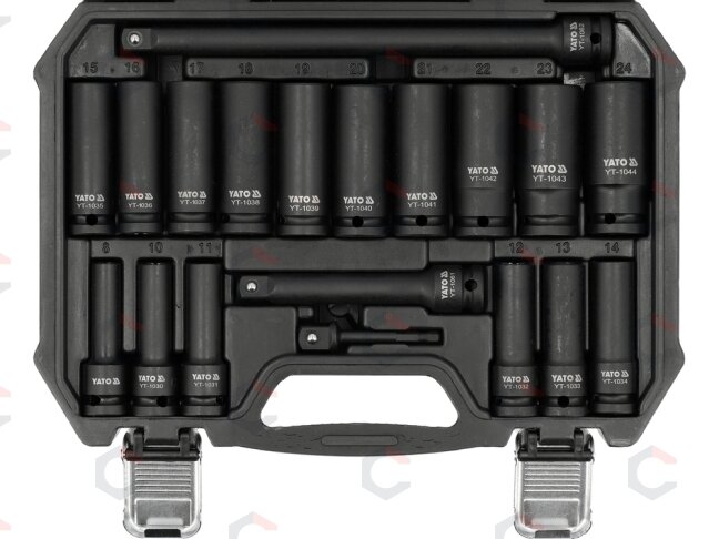 Ilgų smūginių galvučių rinkinys – AS-Drive 1/2" – 8–24 mm, 19 vnt (YT-10556) 1 Ilgų smūginių galvučių rinkinys – AS-Drive 1/2" – 8–24 mm, 19 vnt (YT-10556) 1