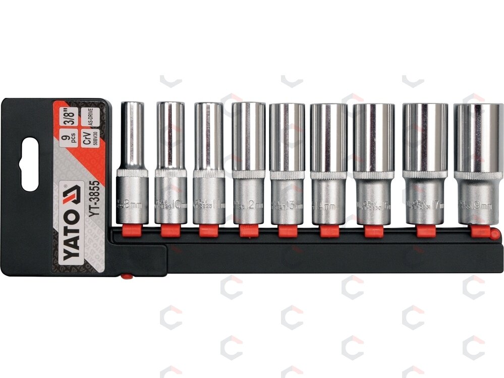Ilgų galvučių rinkinys 3/8", CR-V, 9 vnt. 8 - 19mm. (YT-3855) Ilgų galvučių rinkinys 3/8", CR-V, 9 vnt. 8 - 19mm. (YT-3855)