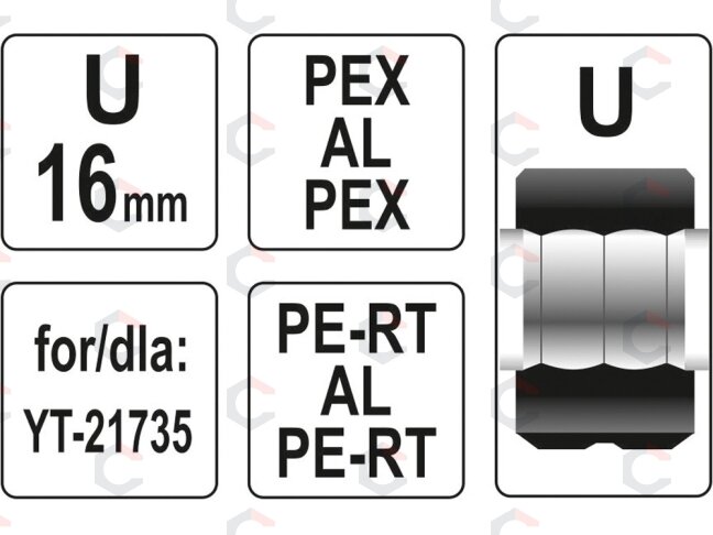 Indėklas U 16 mm presavimo replėms YT-21735 (YT-21740) 2 Indėklas U 16 mm presavimo replėms YT-21735 (YT-21740) 2
