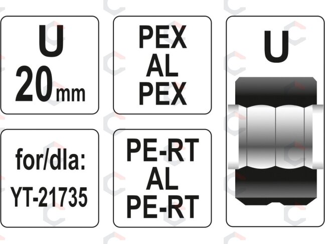 Presavimo replių indėklas U tipo | 20 mm | plieninis (YT-21741) 2 Presavimo replių indėklas U tipo | 20 mm | plieninis (YT-21741) 2