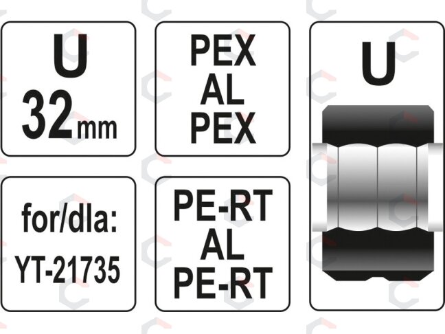 Indėklas U 32 mm presavimo replėms YT-21735 (YT-21743) 2 Indėklas U 32 mm presavimo replėms YT-21735 (YT-21743) 2