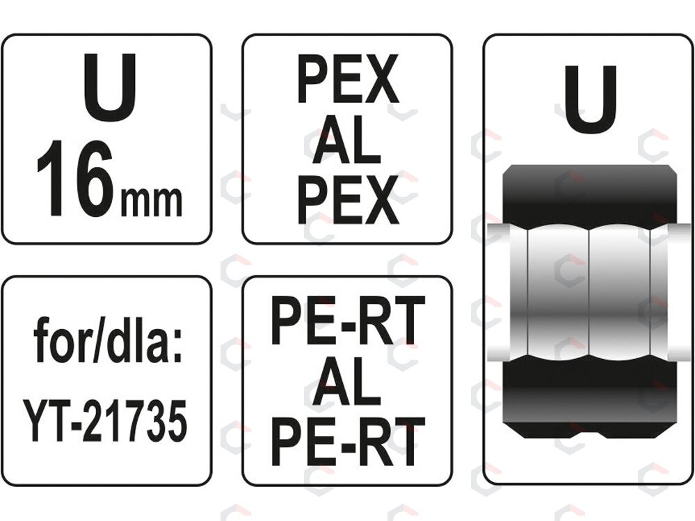 Indėklas U 16 mm presavimo replėms YT-21735 (YT-21740) 2