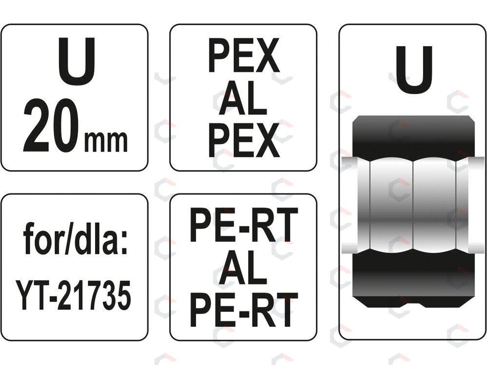 Presavimo replių indėklas U tipo | 20 mm | plieninis (YT-21741) 2 Presavimo replių indėklas U tipo | 20 mm | plieninis (YT-21741) 2