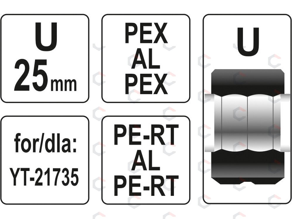 Indėklas U 25 mm presavimo replėms YT-21735 (YT-21742) 2