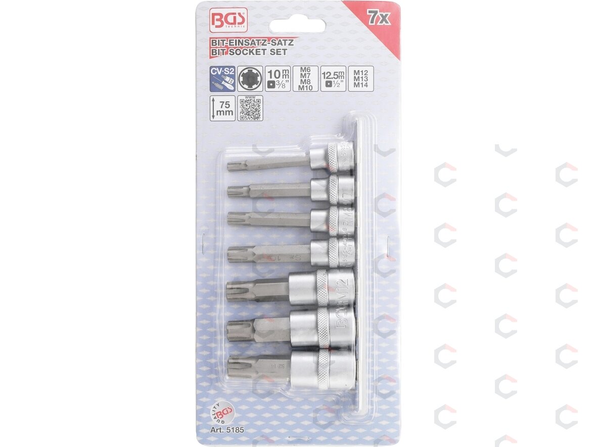 Įpresuotų antgalių rinkinys | 10 mm (3/8") / 12,5 mm (1/2") | Spline (RIBE) M6 - M14 | 7 vnt. (5185) 1 Įpresuotų antgalių rinkinys | 10 mm (3/8") / 12,5 mm (1/2") | Spline (RIBE) M6 - M14 | 7 vnt. (5185) 1