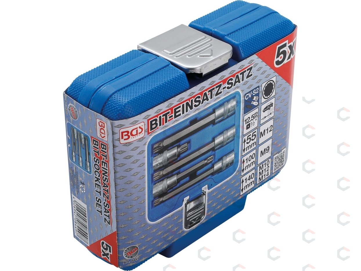 Įpresuotų antgalių rinkinys | 12,5 mm (1/2") | Spline (XZN) | 5 vnt. (8449) 1 Įpresuotų antgalių rinkinys | 12,5 mm (1/2") | Spline (XZN) | 5 vnt. (8449) 1
