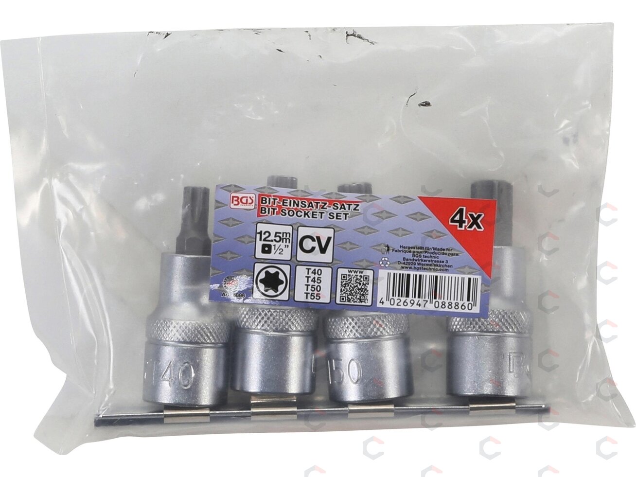 Įpresuotų antgalių rinkinys | 12.5 mm (1/2") | T-Star (Torx) T40 - T55 | 4 vnt. (8886) 1 Įpresuotų antgalių rinkinys | 12.5 mm (1/2") | T-Star (Torx) T40 - T55 | 4 vnt. (8886) 1