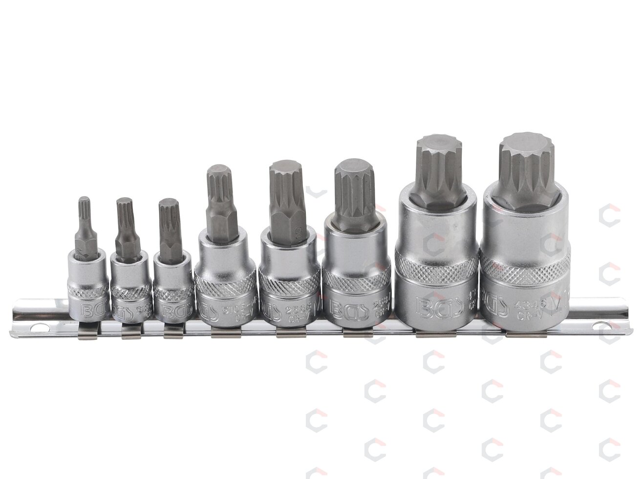 Įpresuotų antgalių rinkinys | 6.3 mm (1/4") / 10 mm (3/8") / 12.5 mm (1/2") | Spline (XZN) | 8 vnt. (5105) 3