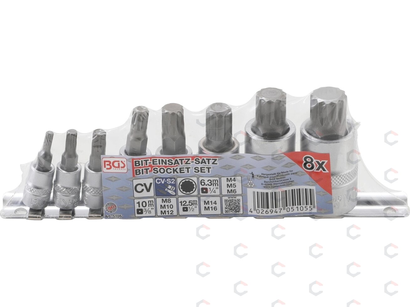 Įpresuotų antgalių rinkinys | 6.3 mm (1/4") / 10 mm (3/8") / 12.5 mm (1/2") | Spline (XZN) | 8 vnt. (5105) 4