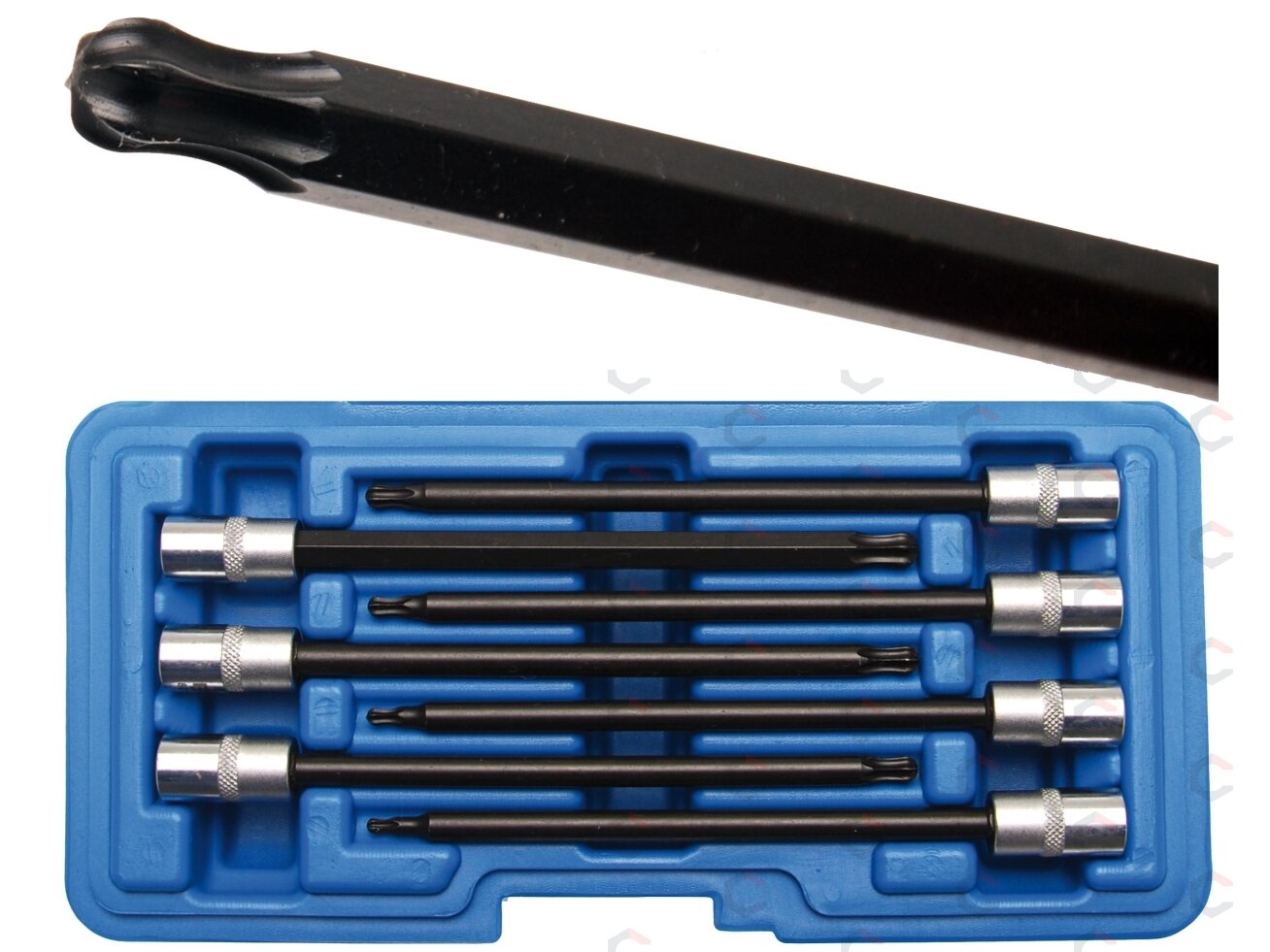 Įpresuotų antgalių rinkinys | 6.3 mm (1/4") | T-Star (Torx) su šarnyriniu antgaliu | 7 vnt. (8618) 5 Įpresuotų antgalių rinkinys | 6.3 mm (1/4") | T-Star (Torx) su šarnyriniu antgaliu | 7 vnt. (8618) 5