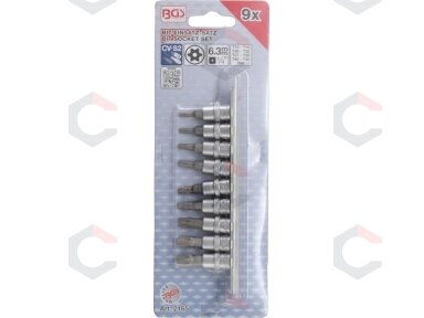 Įpresuotų antgalių rinkinys | 6.3 mm (1/4") | T-Star su skyle (Torx) T10 - T50 (2165)