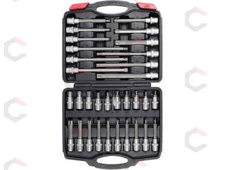 Įpresuotų antgalių rinkinys | 12,5 mm (1/2") | T-star (Torx) | 32 vnt. (YT-77541) 1 Įpresuotų antgalių rinkinys | 12,5 mm (1/2") | T-star (Torx) | 32 vnt. (YT-77541) 1