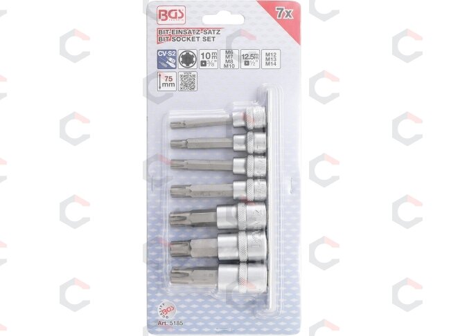 Įpresuotų antgalių rinkinys | 10 mm (3/8") / 12,5 mm (1/2") | Spline (RIBE) M6 - M14 | 7 vnt. (5185) 1 Įpresuotų antgalių rinkinys | 10 mm (3/8") / 12,5 mm (1/2") | Spline (RIBE) M6 - M14 | 7 vnt. (5185) 1