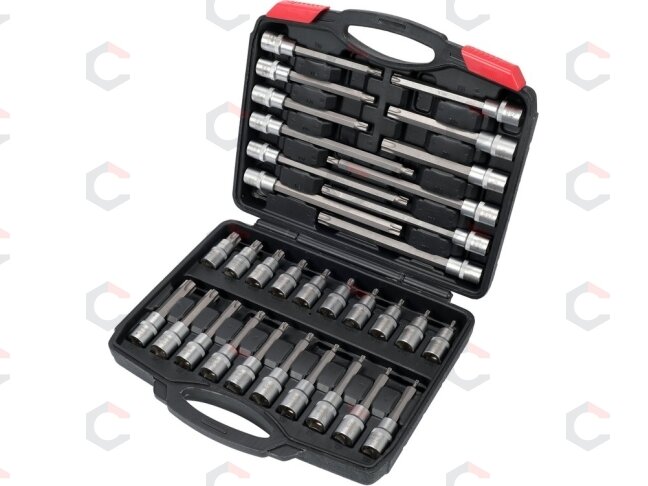Įpresuotų antgalių rinkinys | 12,5 mm (1/2") | T-star (Torx) | 32 vnt. (YT-77541) Įpresuotų antgalių rinkinys | 12,5 mm (1/2") | T-star (Torx) | 32 vnt. (YT-77541)