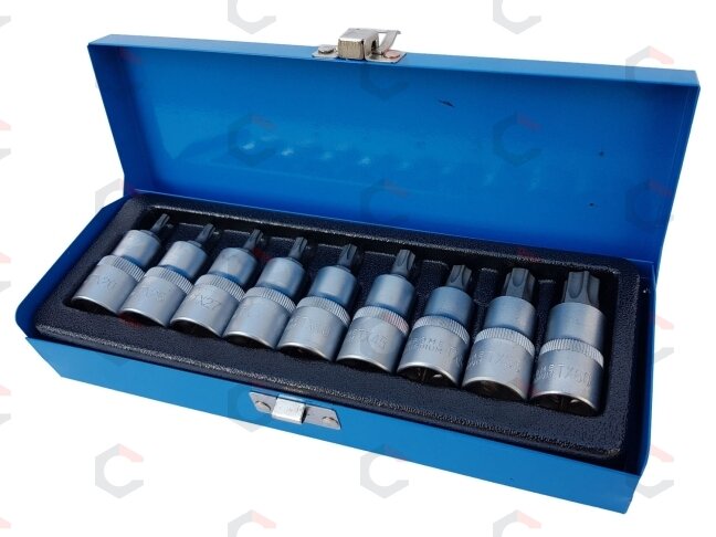 Įpresuotų antgalių rinkinys | 12.5 mm (1/2") | T-Star (Torx) T20 - T60 | 9 vnt. (KR122009B) 1