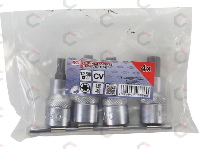 Įpresuotų antgalių rinkinys | 12.5 mm (1/2") | T-Star (Torx) T40 - T55 | 4 vnt. (8886) 1 Įpresuotų antgalių rinkinys | 12.5 mm (1/2") | T-Star (Torx) T40 - T55 | 4 vnt. (8886) 1