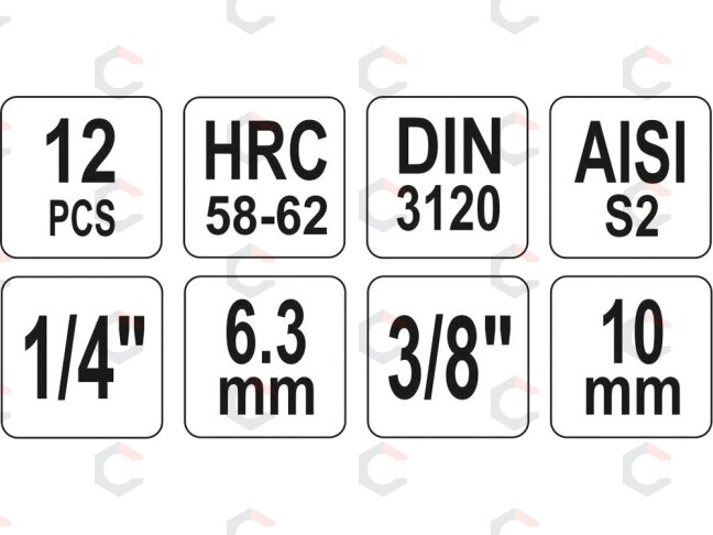 Įpresuotų antgalių rinkinys 1/4"+3/8", 12 vnt T-Star su skylėmis T8-T55 (YT-04332) 3 Įpresuotų antgalių rinkinys 1/4"+3/8", 12 vnt T-Star su skylėmis T8-T55 (YT-04332) 3